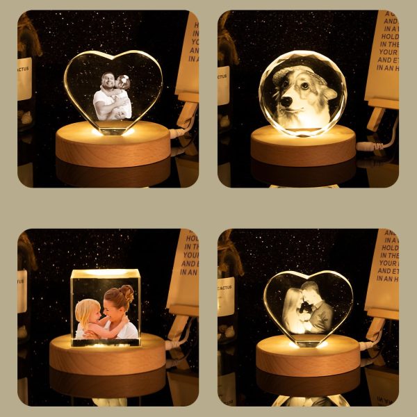 Custom 3D Crystal Photo,3D Picture in Crystal Engravable Text,3D Photo Crystal with Lighted Base,Engraved Crystal Gifts for Parents, Wife, Children, Friends and Lovers - Image 3
