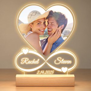 Custom Picture Frames with Photo, Customized Photo Frame with Night Light, Personalized Picture Frame, Personalized Anniversary Birthday Gifts for Women Men Him Her Girlfriend Boyfriend Couples